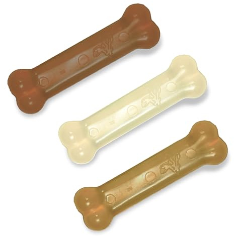 Nylabone Original Bone Flexi Chew Toy for Dogs, Dog Toys for Moderate Chewers, Value Pack, Long Lasting Bacon, Peanut Butter, & Beef Flavor, X-Small Dogs - Up to 15 lbs, 3 Pack