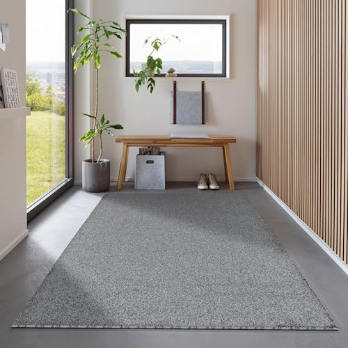 Carpetsale24 Läufer Teppich 80x150 cm Grau, Kurzflor, Einfarbig, Modern, Rechteckig, rutschfest, Pflegeleicht, Flurteppich für Küche, Diele, Wohnbereich