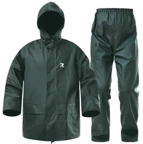 Rain Suits for Men Waterproof Heavy Duty Workwear 3 pieces Rain Coat Jacket and Pants for Outdoor Activities(Dark Green, X-Large)