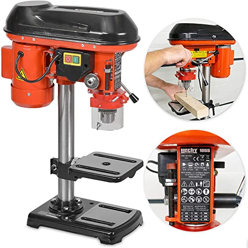 Hecht Standbohrmaschine, Säulenbohrmaschine mit starken 500 Watt – 9-stufige Dreh-zahlregelung, drehbar - und höhenverstellbarer Bohrtisch – Späneschutz - Ideale Standbohrmaschine, Tischbohrmaschine