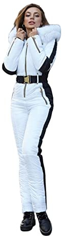 Yousify Womens Winter Onesie Ski Jumpsuits Outdoor Sports Waterproof Snowsuit Removable Faux Fur Collar Coat Jumpsuit