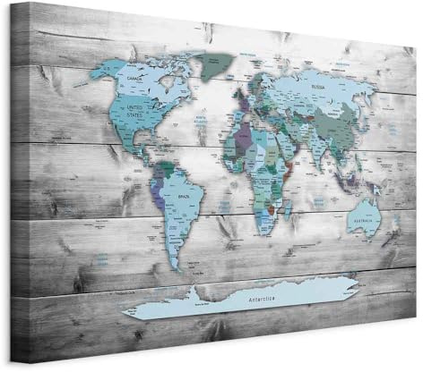 B&D XXL - Quadro Acustico Legno Mappamondo 1 pezzo schiuma acustica Quadri Moderni Camera da Letto - Stampa su Tela - Pannelli Fonoassorbenti Decorativi - Fonoassorbente Acustiche