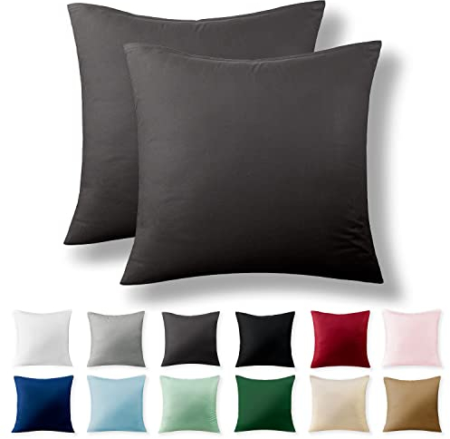 Alreya 2er-Set Renforcé Kissenbezug 80 x 80 cm - 100% Baumwolle mit YKK Reißverschluss, Superweicher Kopfkissenbezug 80x80, Kissenhülle, Anthrazit, nur Kissenbezug