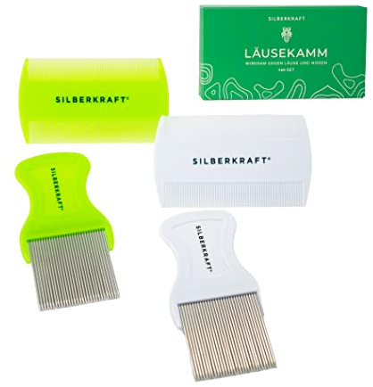 Silberkraft Läusekamm 4er Set für Hunde, Katzen und Anderen Haustieren - auch für Menschen geeignet - Nissenkamm, Staubkamm - extra fein - effektiv gegen Flöhe, Zecken, Parasiten, Ungeziefer