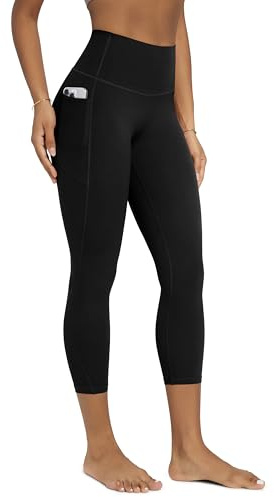 ODODOS Buttery Soft Lounge Yoga Leggings with Pockets for Women Cropped Length 23 High Waist Yoga Pants, Black, Large