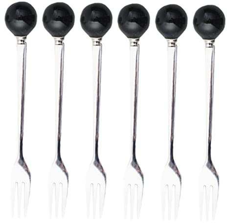 Garneck 6pcs Dessert Fork Serving Fork Black and White Tapestry Fruit Food Picks Mini Forks Tasting Forks Cutlery Jar Cocktail Escargot Small Food Spoon Ice Cream Heavy