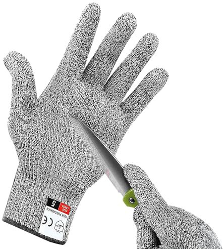 LYCN 10 Pair Large Cut Resistant Gloves, Cut Proof Work Glove Level 5 Protection M for Kids&Adults, Wood Whittling Gloves Food Grade Safety Glove for Meat Cutting, Wood Carving, Shucking Fish (Gray)