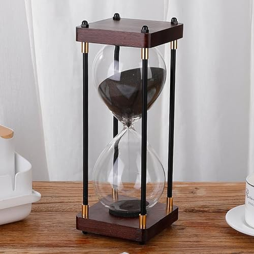 Sablier 30 Minutes, Horloge de Sable en Bois Sandglass Timer avec Supports Latéraux Dorés Sablier Décoratif en Verre pour la Maison, la Cuisine, Le Bureau, la Décoration de Mariage (Noir)