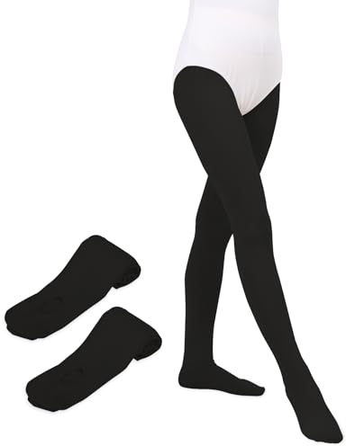MYSSUCI Lot de 2 Collant Danse Classique Fille Femmes 90 Denier Legging Danse Fille avec Trous pour Ballet, Yoga, Gymnastique (Noir,M)