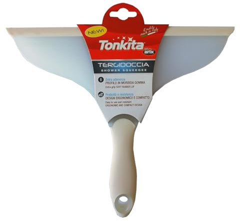 TONKITA | Escobilla de Ducha con Perfil de Goma Suave, espátula limpiacristales para Ducha, Tira de Agua para Ducha, Ventanas y Puertas de Cristal, diseño ergonómico y Compacto - Made in Italy