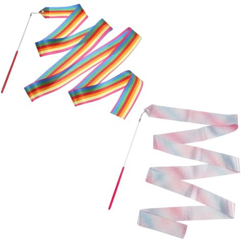 EIHI 2 Stück Tanzbänder, Gymnastikstab, Turnen zubehör, Kinder Rhythmische Sportgymnastik Band Tanzbänder In Verträumten Farbe, Gymnastikband mit stab kinder, 2m+4m