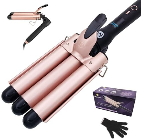 Fer à friser à 3 barils, fer à friser en céramique tourmaline de 25 mm avec affichage de la température LCD, sertisseuses pliables à chauffage rapide pour les voyages