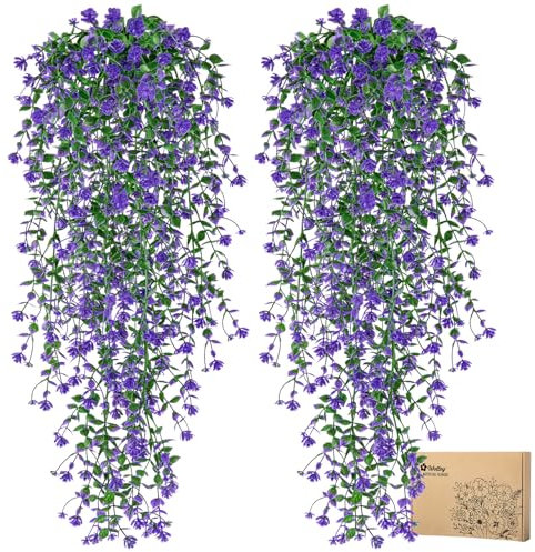 4 Pcs Artificial Hanging Flowers, 65cm Anti-UV Fake Hanging Plants Flower Bouquet, Artificial Flowers for Hanging Baskets, Wall, Home, Garden, Yard, Indoor, Outdoor Decor (Purple)