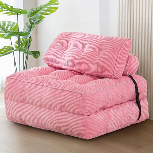 MAXYOYO Divano letto pieghevole convertibile con cuscino e supporto schiena, sedia portatile, comodo da pavimento, per soggiorno e camera da letto, rosa