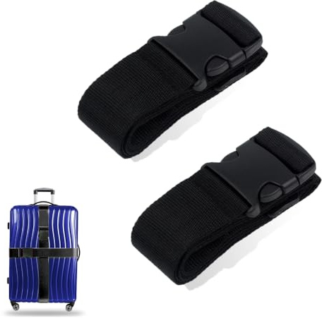 Luggage Suitcase Straps Set Adjustable Travel Packing Straps with Buckles Luggage Belts for Travel Bag Suitcase ((Black,2))
