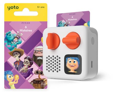 Yoto Mini Edition 2024 + 6 historias, caja de historias, narradora con luz nocturna, reloj, 5 libros de audio francés para niños, cuentos musicales, imagier para escuchar