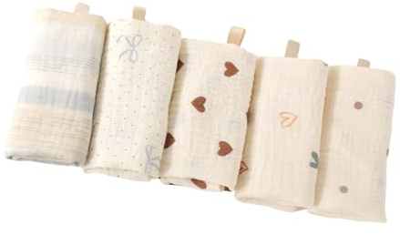 Lot de 5 gants de toilette pour bébé 4 couches en coton pour peau sensible nouveau-né bain petit mouchoir carré serviette