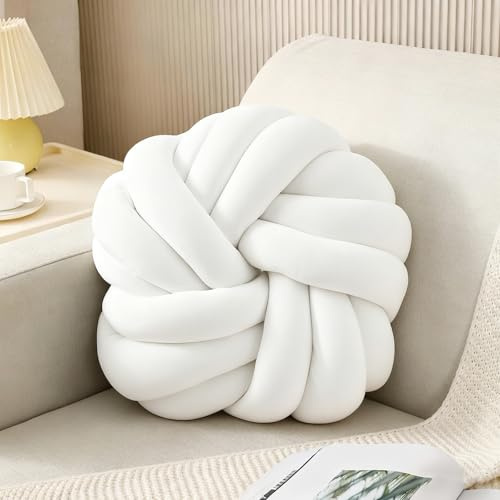 Cuscino per nodi, 35 cm, annodato a mano, cuscino a sfera con nodi, cuscino decorativo, cuscino per palla, cuscino a sfera in peluche, cuscino a forma di nodo per decorazione della casa, bianco
