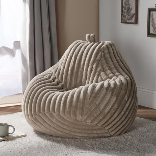 OHS Adult Bean Bag, Modern Ribbed Cord Beanbag Chair Adult Large Indoor & Outdoor Use Lounge or Gaming Bean Bags Chair with Filling Included for Living Room, Beige