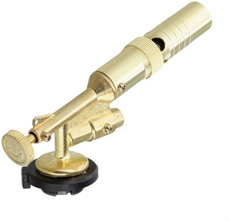 Jonikuper Soplete de gas butano de alto rendimiento para barbacoa, soldadura y cocina, construcción de cobre con llama regulada a presión, 15 cm, color dorado