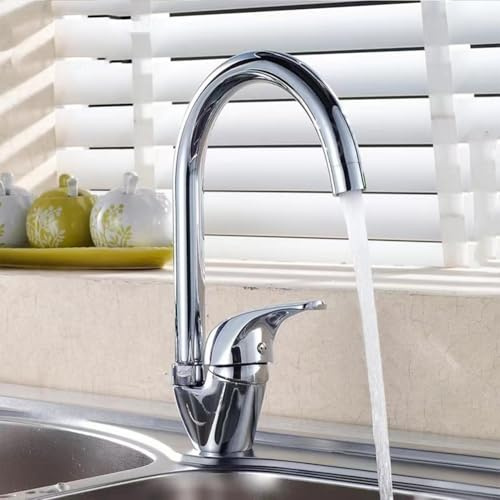 MonoSora Rubinetto moderno cromato per lavello da cucina con maniglia a leva singola in lega di zinco rubinetto miscelatore caldo e freddo per uso montato sul ponte