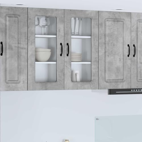 LoogCape Diskmaskin front Kalmar, uppsättning om 2, betong, grå, 40 x 31 x 80 cm, köksväggskåp, trämaterial med 2 dörrar och 6 fack för förvaringsutrymme