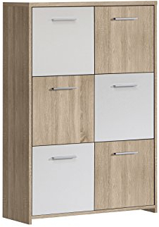 FORTE Quadro Kommode mit 6 Türen, Holzwerkstoff, Sonoma Eiche / Weiß, 77.2 x 29.6 x 112.7 cm