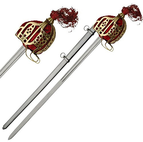 UEJUNBO Scottish Claymore Broadsword, 40 Overall, 32.5 Carbon Steel Blade, Red Handle