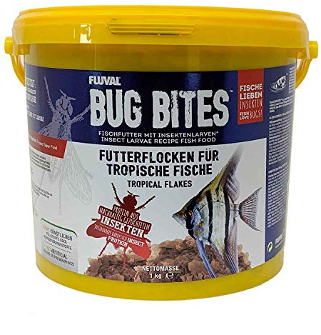 Fluval Bug Bites fiskfoder flingor, med insektslavar, för tropiska fiskar, 1,7 kg