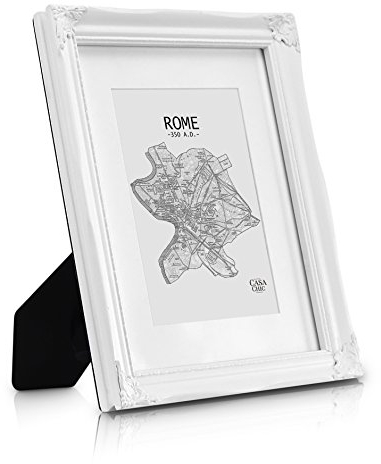 Rococo by Casa Chic - Shabby Chic Photo Frame A4 - Glass Front - With Picture Mount for 8x6 inch Photo - 3 Centimetres Frame Edge Width - Rococo Baroque Style - Antique White