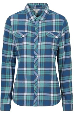 Mountain Warehouse Willow Brushed Flannel Ls Womens Shirt - Lightweight, Soft Lining with Extra Warmth & Comfort, Easy Care - for Spring Summer & Travelling Blue Women's Size 14