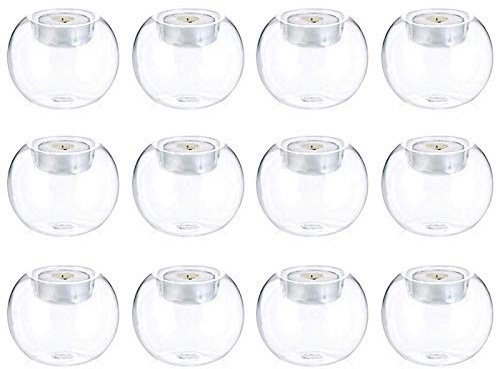 NUPTIO Tea Light Candle Holders Glass: 8cm 12 Set of Bubble Glass Clear Tealight Candleholder Wedding Party Table Centrepieces Christmas Home Dining Tabletop Decor DIY Gifts