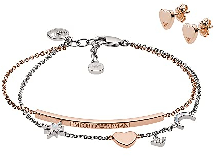 Emporio Armani Set for Women - Stud: 8x7x2mm | Bracelet: 160mm + 20mm | Bar: 40x3x2mm - Rose Gold Sterling Silver Set, EG3417221