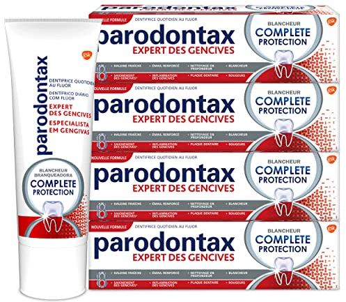 Parodontax Whitening Complete Protection-Zahnpasta, 8 Vorteile, gegen Zahnstein und gegen gelegentliche Zahnfleischbluten, 4 x 75 ml