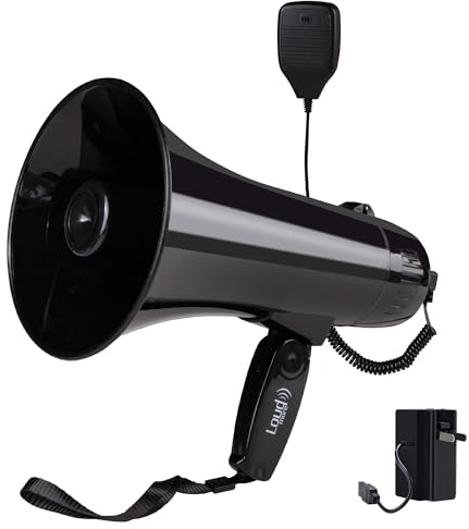 Loudmore Portable Megaphone Bullhorn 35 Watt Power Megaphone Speaker with Siren/Alarm Modes, 240S Recording, Detachable Handheld Microphone, Volume Control and Strap (Black)