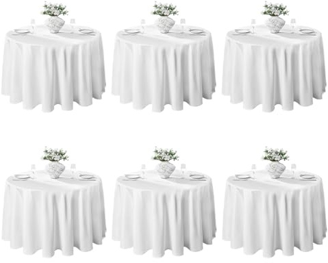 VidaFete Classic Series 6 Pack 120inch Round Polyester Table Cloth, White