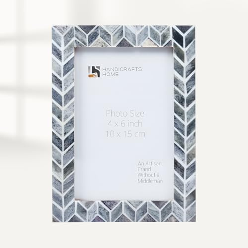 Handicrafts Home 4x6 Grey Chevron Picture Frame, Handmade Bone & Resin Inlay Photo Frames, Vintage Rustic Home Decor, Modern Farmhouse & Shelf Styling, Gallery Wall, Certificate Display, Wedding Gift