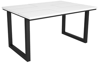 Skraut Home - Mesa de Comedor | 6 Comensales | 140 | Robusta y Estable Gracias a su Estructura y Patas macizas | Ideal para reuniones Familiares | Blanco | Estilo Industrial