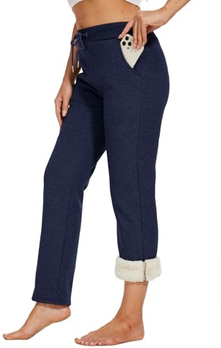 Yutdeng Pantalon Chandal Mujer Forro Polar Pantalones Invierno Jogger con Bolsillos Casual Pantalón Ancho Cálido Termicos Pantalon Deporte Comodos Pantalones Deportivos Jogging Fitness,Azul Marino,XXL