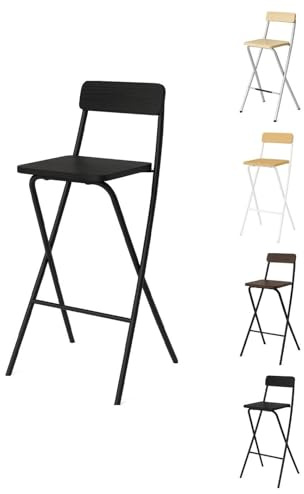 Jardin202 - Taburete Plegable Alto de Metal Extra Grueso con Reposapies para Cocinas y Bar | Silla con Respaldo Resistente | Pack 2 uds (Negra/Negra)