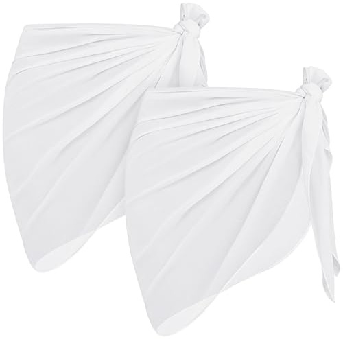 2 Piezas Pareo de Playa para Mujer, Traje de Baño Chal de Gasa, Sarong Cubrebañador Falda de Playa Corta Semitransparente Bikini Cubierta Sarong para Playa Piscina Vacaciones