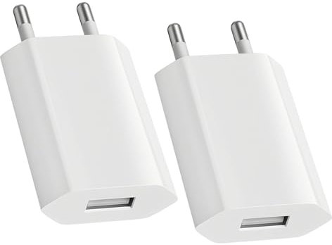 Cargador USB, 2-Pack 5V 1A Enchufe USB Adaptador Pared Universal Corriente, Carga Cabezal Alimentador Movil Carregador, Adaptador Corriente Compatible con Samsung, i-Product