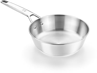 BRA Signature | Sartén honda 20 cm, Acero Inoxidable 18/10, Sin Antiadherente, Triple Fondo Difusor, Apto para todo tipo de Cocinas e Inducción