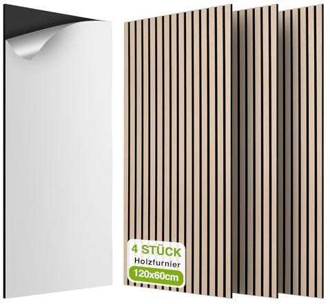 JSSZWYP Lot de 4 panneaux acoustiques en bois - 120 x 60 cm - Revêtement mural 3D - Revêtement mural insonorisant en MDF avec feutre - Autocollants pour salon et chambre à coucher - Chêne classique 13