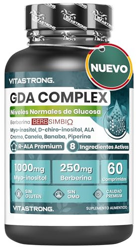 GDA Integratore Vitastrong, Lipid Complex con Berberina BerbSIMΒΙΩ 250mg, Myo-Inositolo 1000mg, Acido Alfa Lipoico, Estratti Vegetali e Cromo, per Livelli Normali di Glucosio nel Sangue, Senza Glutine