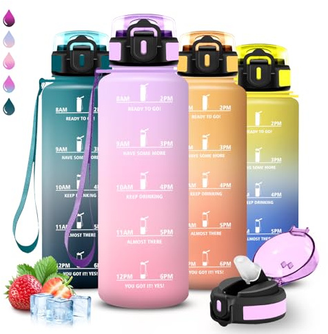 Borraccia 1,5 litri, Borraccia con Cannuccia, Senza Perdite, Water Bottle Palestra, Facile da Pulire, Bottiglia Graduata, Con Slogan Motivazionale, per Fitness, Campeggio, Escursionismo, Viaggio, Yoga
