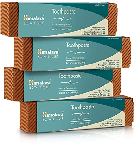 Himalaya Neem and Pomegranate Organic Toothpaste | Fights germs, strengthens gums | Whitens teeth | Natural, No Fluoride, No SLS, No Gluten, No Saccharin - 150g (Pack of 4)