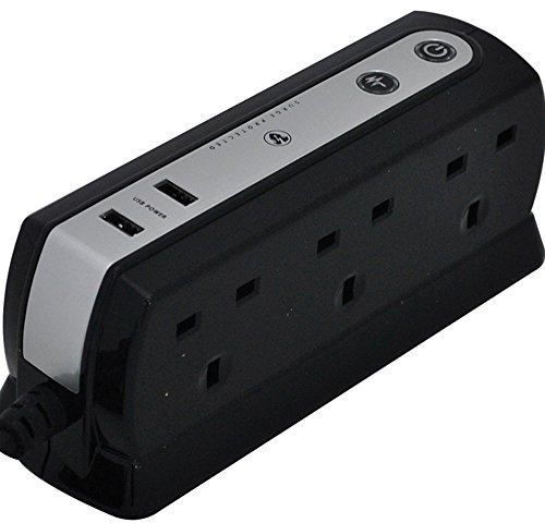 Masterplug SRGDU61PB2 2.1 A 1 m 6 Gang 2 x USB Compact Surge Extension Lead - Black