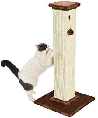 Amazon Basics Hoher Katzen-Kratzbaum, groß, hochwertig, 15.75’’ L x 15.75’’ W x 35.43’’ H, brauner Teppich