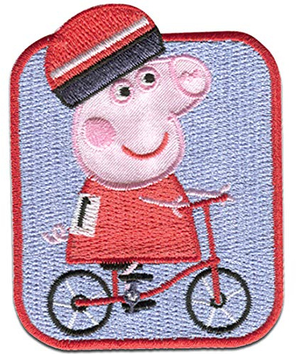 Aufnäher/Bügelbild - Peppa Wutz 'Fahrrad' - rot - 5,8 x 7,4 cm - by Entertainment One © Patch Aufbügler Applikationen zum aufbügeln Applikation Patches Flicken